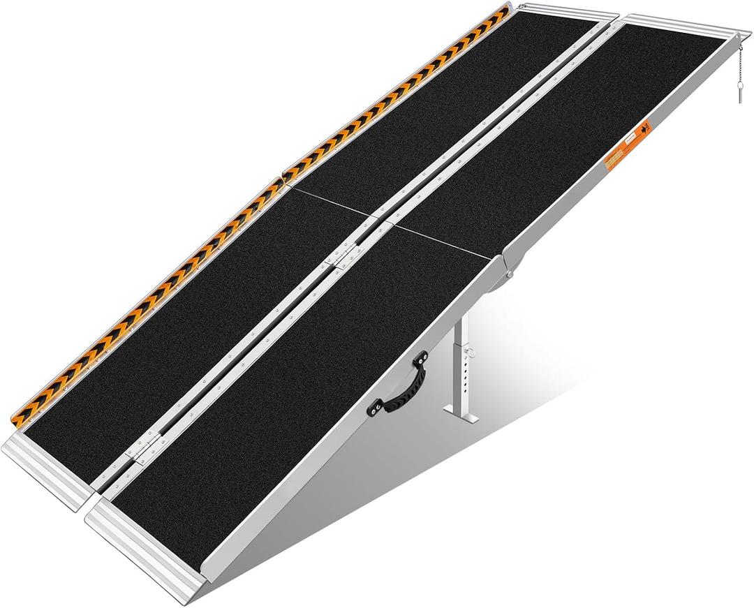 FACHNUO 8 Feet Portable Wheelchair Ramp, Non-Skid Aluminum Handicap Ramps with Handle, Folding Threshold Wheel Chair Ramp for Home Steps, Stairs, Entry, Threshold, Doorways, Scooter, 800LBS Capacity (8FT(Using height 8-24''))