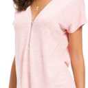 LUSMAY Women's Casual Zipper V Neck Short Sleeve Tunic Tops Loose Fitting T Shirts Blouse (Pink, M)