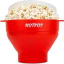 The Orginal HotPop Silicone Popcorn Maker - Microwave Popcorn Popper with Handles - Collapsible Bowl, Heat-Resistant, Easy to Clean, Ideal for Family Movie Nights, 15-Cup Capacity - Black (Red)