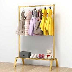STWWO Kids Dress Up Storage, Metal Kids Clothing Rack, Kids Costume Rack with Storage Shelf, Toddler Clothing Rack Organizer, Gold