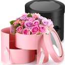 Fuutreo 2 Pcs Round Flower Boxes for Arrangements Gift Boxes with Lid 7.8 x 7.8 x 6.8 Inch Double Layers Rotating Rose Vase Bouquet Wedding Birthday Decorations, Black and Pink