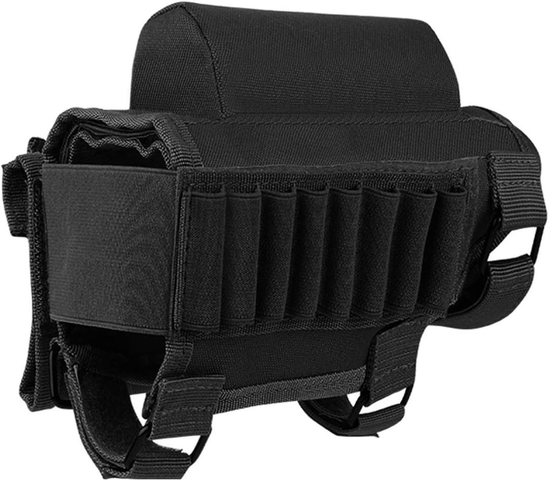 AIRSSON Tactical Rifle Cheek Rest Holder with 2 Molle Pouch for 8 Grid Shells and 2 Different Heights Cheek Pad .22 .223 Cal .308 30-06 .300 .303 & 7.62mm (Black)