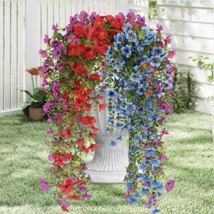 Artificial Hanging Flowers for Outdoors, 6 Pcs Fake Plant for Spring Summer Decoration, UV Resistant Realistic Silk Faux Flowers Outside Indoor Planter Porch Patio Balcony Yard Decor