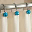Teal Blue Shower Curtain Hooks : 12 Pcs Turquoise Aqua Pearl Ball Design Rustproof Stainless Steel Rings Decorative Bathroom Accessories for Boho Coastal & Modern Dcor