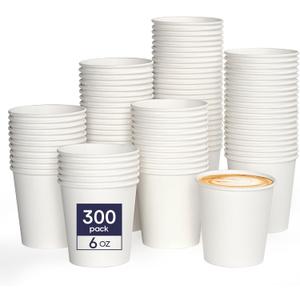 LITOPAK 300 Count 6 oz Paper Cups, Disposable White Paper Coffee Cups, Hot Beverage Drinking Cup for Coffee, Water, Juice, and Espresso