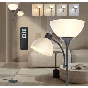 GERGO Led Floor Lamp, Super Bright 11W+7W 2100LM Torchiere Floor Lamps for Living Room, Stepless Adjustable 4 Color Temperatures 3000K6000K with Remote Control for Bedroom (Matte Black)