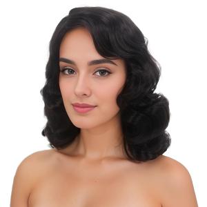1920s wigs for women Long Flapper Vintage Wig Synthetic Heat Resistant Hair Full Wigs for Halloween Cosplay Costume Party Finger Wave Wigs(Black)