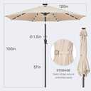 FLAME&SHADE 11 ft Solar Powered Outdoor Market Patio Table Umbrella with LED Lights and Tilt, Beige
