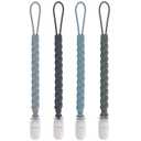 Stylish Silicone Pacifier Clips 4-Pack for Baby Boys and Girls, Woven Rope Flexible Design, Rust-Free Holders for Teething Relief and Baby Essentials, Safe for Newborns (Grey)