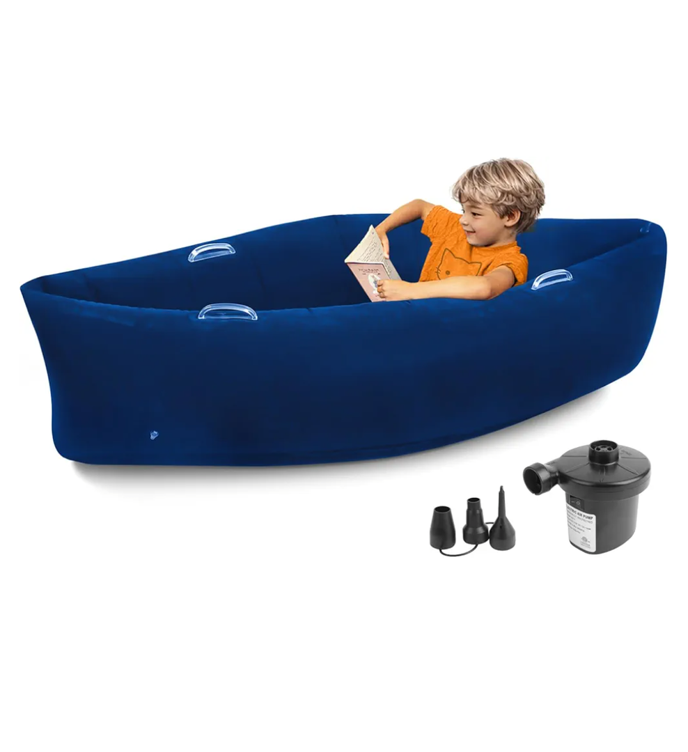 Inflatable Sensory Chair for Kids, Sensory Toys for Autistic Children,60 inches Comfy Chair Sensory Pea pod with Pump - ADHD Chair Provide Sensory Input & Therapeutic Compression - Blue