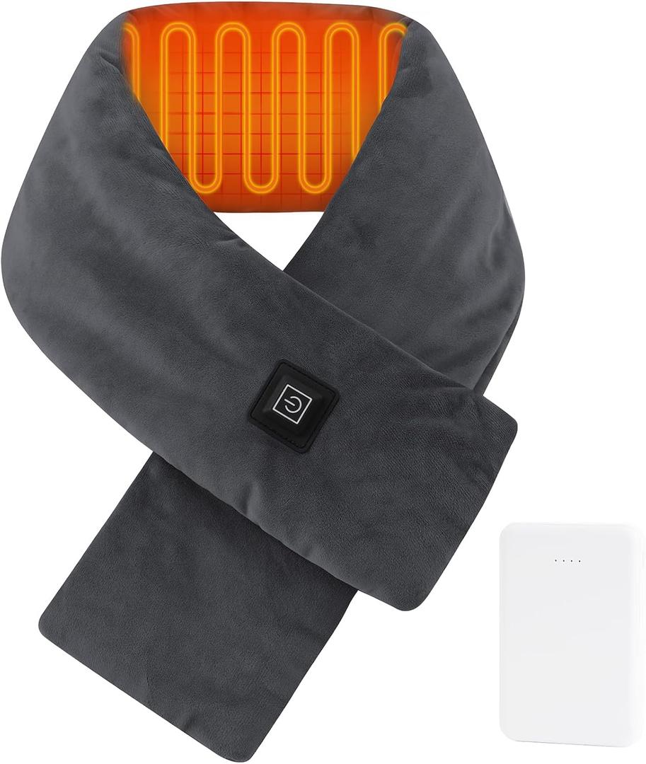 Heated Neck Wrap with 5000 mAh Power Bank, Cordless Heating Pad with Adjustable 3 Heat Settings, Soft Neck Warmer for Pain Relief, Muscle Relaxation, Portable Heated Neck Scarf, Gray