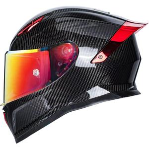 Carbon Fiber Full Face Motorcycle Helmets with Spoiler Sport Touring Street Motorcycle Helmet - Bluetooth Ready Speaker Pockets (M, Red)