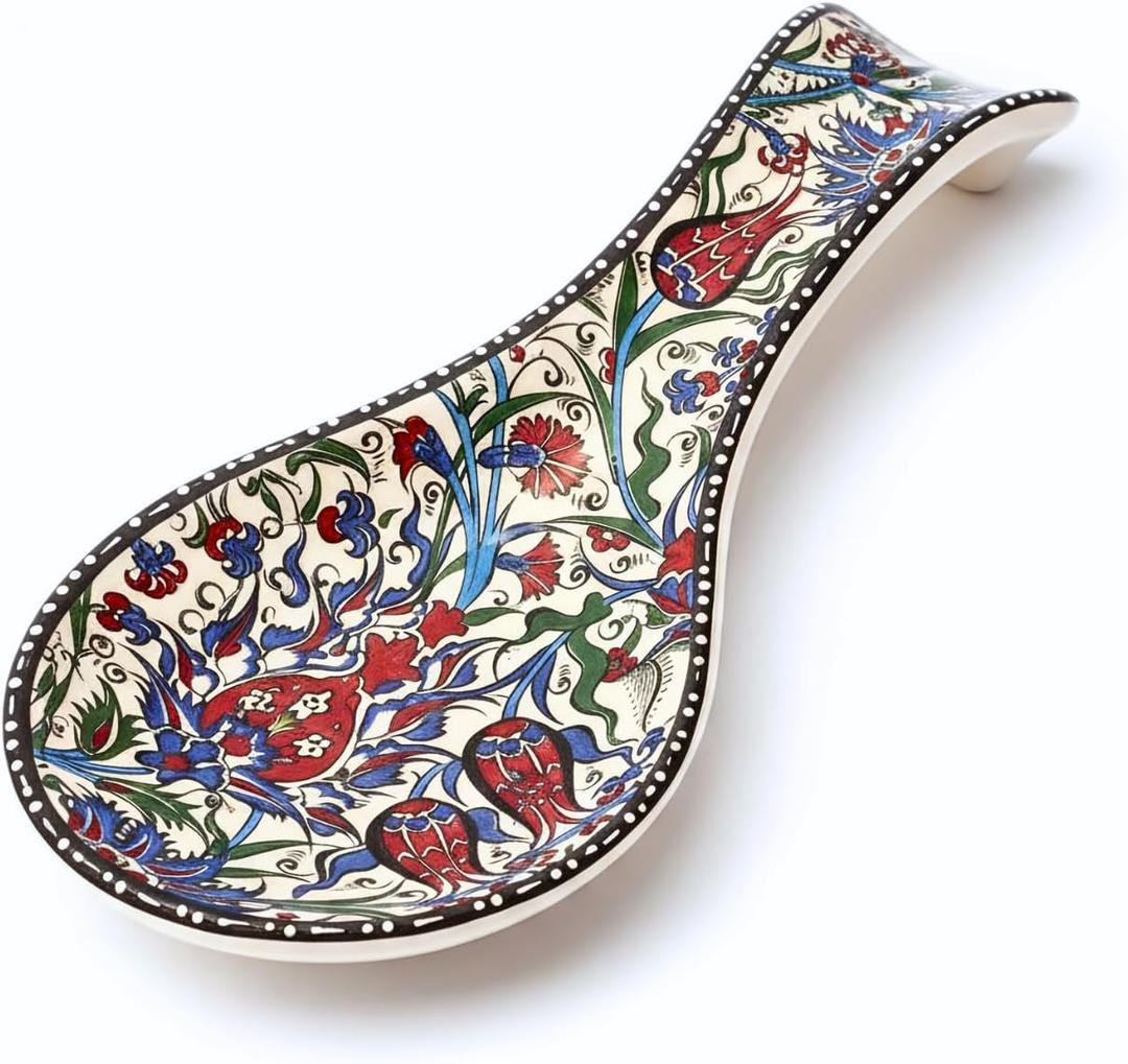 Handmade Ceramic Spoon Rest - Unique Tulip Design Craftsmanship Spoon Holder - Decorative Colorful Spoon Rest for Kitchen Counter Stove Top - Kitchen Decor and Accessories