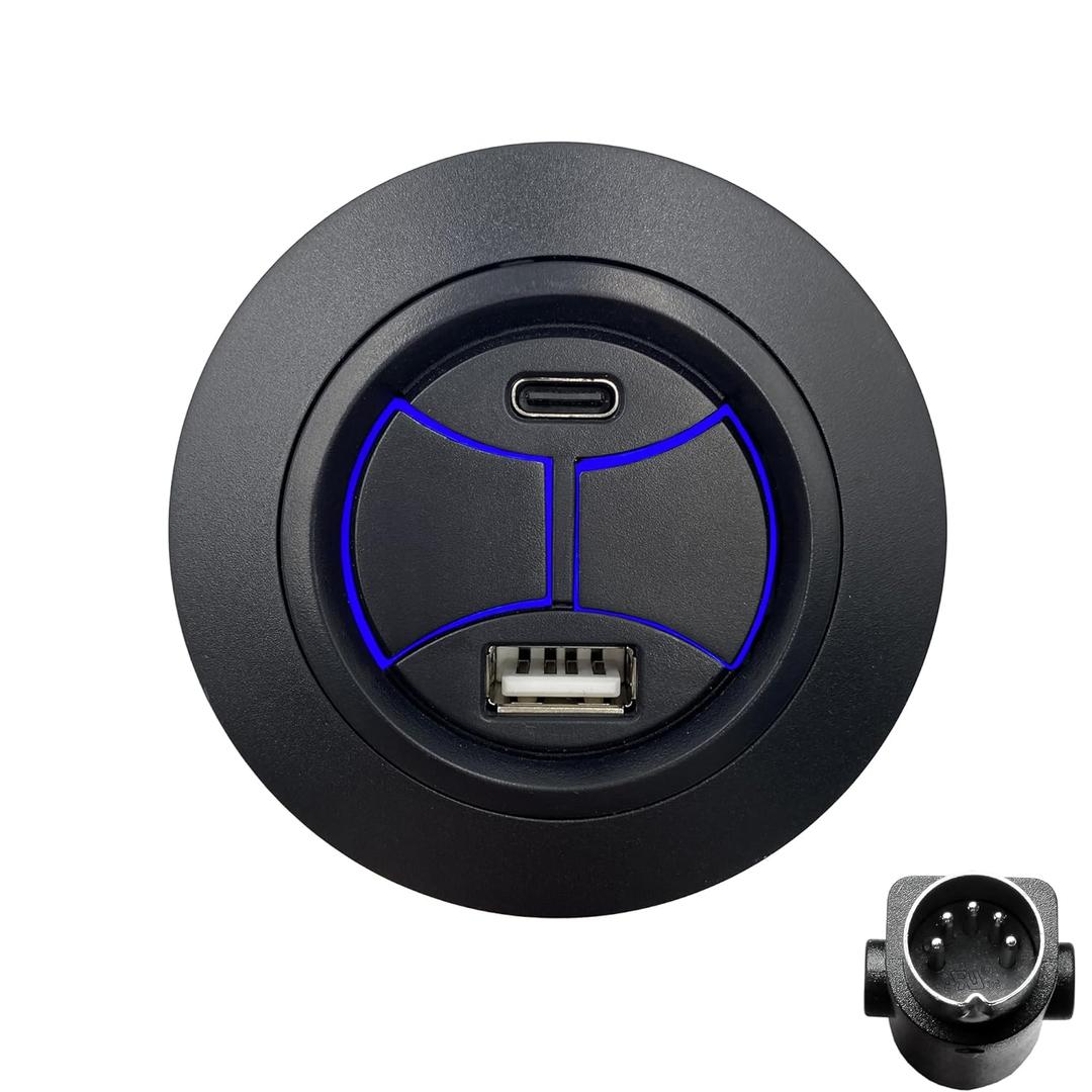 2 Button 5 Pin Round Hand Control Handset with USB Type A C Port and Backlight for Power Recliner Lift Chairs