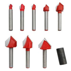 1/4 Inch Shank 90 Degree V Groove Router Bit Set Carbide Tipped 2 Flute Engraving Bit Woodworking Chamfer Bevel Tools 1/4" 5/16" 3/8" 1/2" 5/8" 3/4" 7/8" 1" Cutting Diameter 8 Pcs