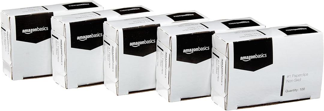 Amazon Basics No. 1 Paper Clips, Nonskid, 1000 Count (10 Pack of 100), Silver