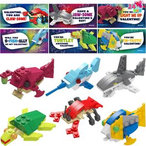 JOYIN 24 Packs Valentines Day Cards with Sea Animal Building Blocks for Gifts Party Favor, Classroom Exchange Prize, Valentines Greeting Cards