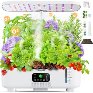 Misting Hydroponic Growing System Kit 15-Pods Indoor Smart Herb Garden Planter with LCD Touch Panel 6L Large Tank for Herb/Vegetables/Flowers/Fruits, Gardening Gifts for Women Men Beginners-White