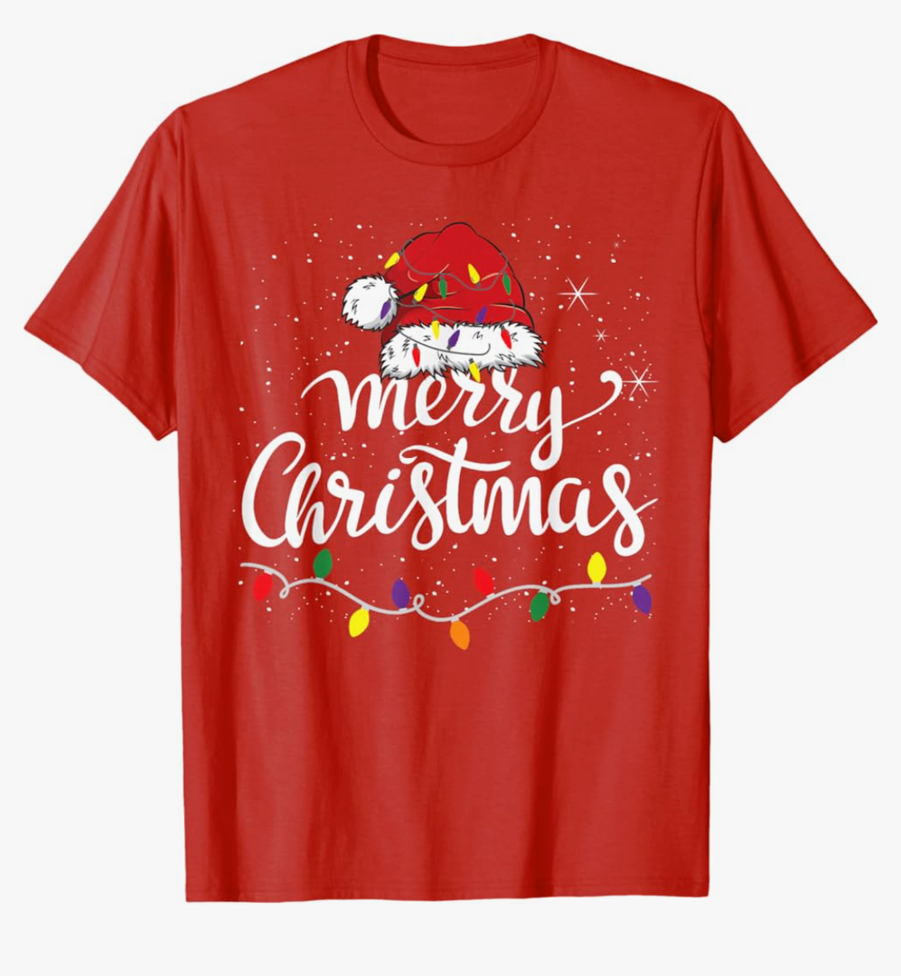 Merry Christmas Lights Red Santa Hat Xmas Family Men Women T-Shirt.M