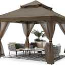 ABCCANOPY Pop Up Gazebo 13x13 - Outdoor Canopy Tent with Mosquito Netting for Patio Garden Backyard (Brown)