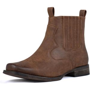 J's.o.l.e Ankle Cowboy Boots for Men Square Toe Western Boot Classic Casual Mens Chelsea Boot Brown (9)
