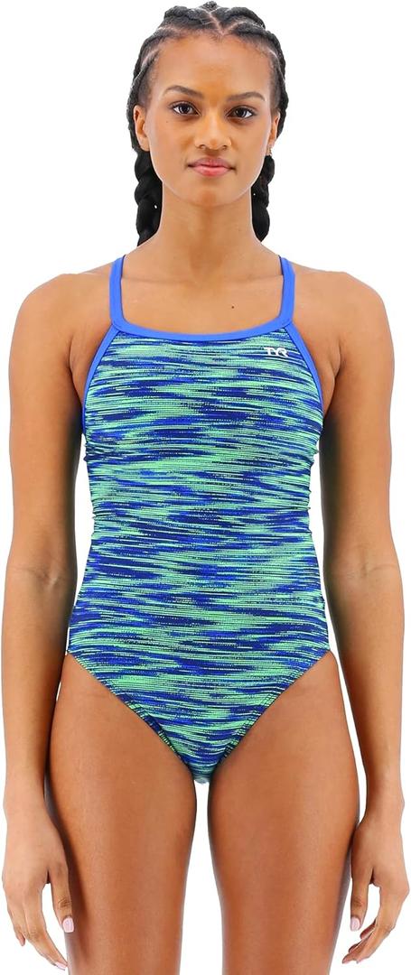 TYR Women's Durafast Elite Diamondfit Swimsuit (30, Blue/Green)