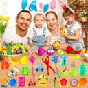 WOWSCAN [6 Golden Eggs] 100PCS Prefilled Easter Egg Fillers with Novelty Toys Inside, Easter Basket Stuffers Classroom Prizes Supplies Egg Hunt Party Favors for Kids Toddlers Boys Girls