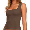 YUCOLEN Brown Tank Top Womens Double Lined Sleeveless Tops Square Neck Camisole Slim Fit Basic Tee Summer Crop Shirt M