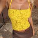 Danysu Lace Halter Tops Backless Tie Back Tank Top with Built in Bra Y2K Summer Going Out Tube Tops (Yellow, S)
