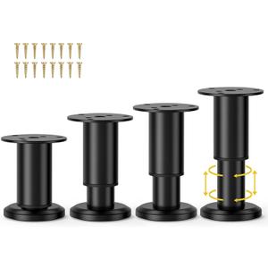 4 Pcs Metal Adjustable Furniture Legs 3.15-4.72 inch, Adjustable Cabinet Legs for Sofa/Bed/Chair/Couch/Dresser/Table,Heavy Duty Bed Replacement Support Legs for Bed Frame/Bed Center Slat (Black)