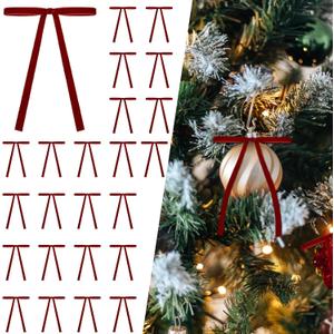2 x Burgundy Velvet Bows for Christmas Trees - 24PCS Twist Tie Bows Suitable for Christmas Trees, Wreaths, Gift Wrapping, and Indoor/Outdoor Holiday Decorations (57 in) (Wine Red)
