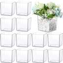 Tioncy 4'' x 4'' 12 Pcs Cube Clear Flower Vase Acrylic Flower Vase Square Acrylic Container Cube Decorative Centerpiece for Plant Wedding Home Office Floral Decor