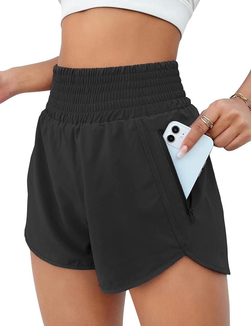 BMJL Women's Athletic Shorts High Waisted Running Short Pocket 2.5" Sporty Shorts Gym Elastic Workout Shorts(XL,Black)