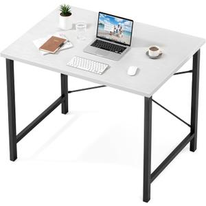 Sweetcrispy 32-Inch Small Computer Desk for Bedroom, Modern White | Gaming Writing Work and Study Desk for Home Office, Sturdy Metal Frame and Compact Modern Design with X-Shaped