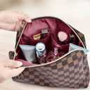 GOAYETN GOAYETN Brown Black Checkered Chessboard Flag Makeup Bag For Woman Leather Cosmetic Case Toiletry Bag Travel Portable Make Up Organizer