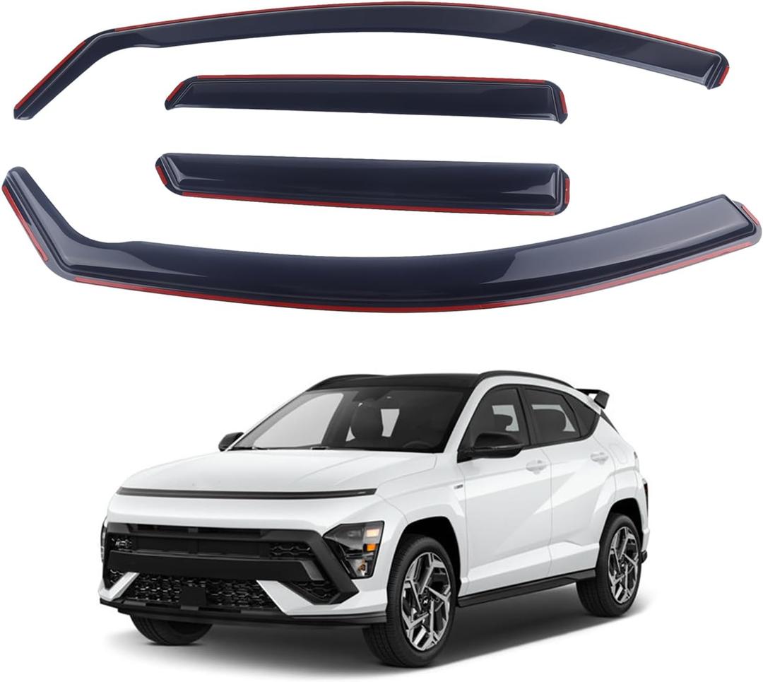 Smoke Black in-Channel Window Visor Window Deflectors Rain Guards Compatible with 2024-2025 Hyundai Kona 4-Piece Set