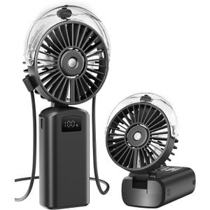 Gaiatop Portable Misting Fan, 180 Foldable Handheld, 3 Speeds USB Rechargeable, Spray Water Mist with LED Digital Display, Personal Cooling Mini Hand Fans for Travel, Hiking, Concert, Outdoor, Black