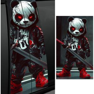 1 Pair Halloween Themed Car B-Pillar Decals, Horror Killer Waterproof Vinyl Car Center Pillar Stickers, Panda Killer Car Window Door Sticker Decal 11" x 18.9" (Fierce Panda)