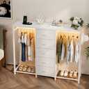 Dresser with Hanging Rack, 5 Drawer Chest with Charging Station & LED, 55.1"D x 13.8"W x 43.3"H