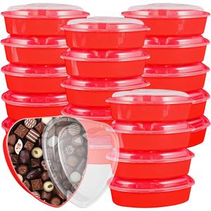 Yoiemivy 20 Pcs Valentines Heart Containers 27 oz Plastic Heart Shaped Box with Lid Red Food Storage Containers Valentines Heart Boxes for Dessert Candy Fruit (Red)