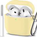 for Airpods 4th Generation Case Cover(2024),Soft Silicone Full Protective Case for AirPods 4 Case with Keychain & Cleaner Kit,Compatible with Apple Airpods 4 for Women,Men Cream Yellow