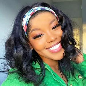 catti Headband Wig Human Hair Body Wave Headband Wigs for Black Women Brazilian Virgin Hair Non Lace Front Wigs Human Hair Headband Wig Wear and Go Guleless Half Wigs Natural Color (12 Inch)