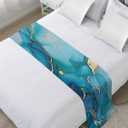 Modern Turquoise Bed Runner Scarf Cal King Size, Abstract Teal Gold Marble Textured Luxury Bed Throw Runners & Scarves for Twin Full Queen King Foot of Bed, Bedroom Hotel Decoration, 102"x20"