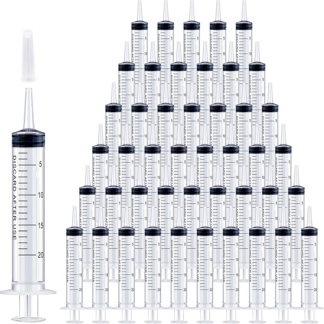 Bulk 100 Pack 20ml Plastic Large Syringes with Tip Cap, Measuring Syringe for Scientific Labs, Feeding Pets, Measurement, Refilling, No Needle, Individually Sterilized Sealed