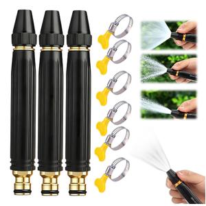 High Pressure Water Gun,Heavy Duty Power Washer Nozzle,Adjustable Spray Pattern Booster Nozzle for Garden Hoseâ€“ High Pressure Hose Nozzle for Car Washing,Patio Cleaning,Watering Sprayer(3Pcs+6 Clamp)