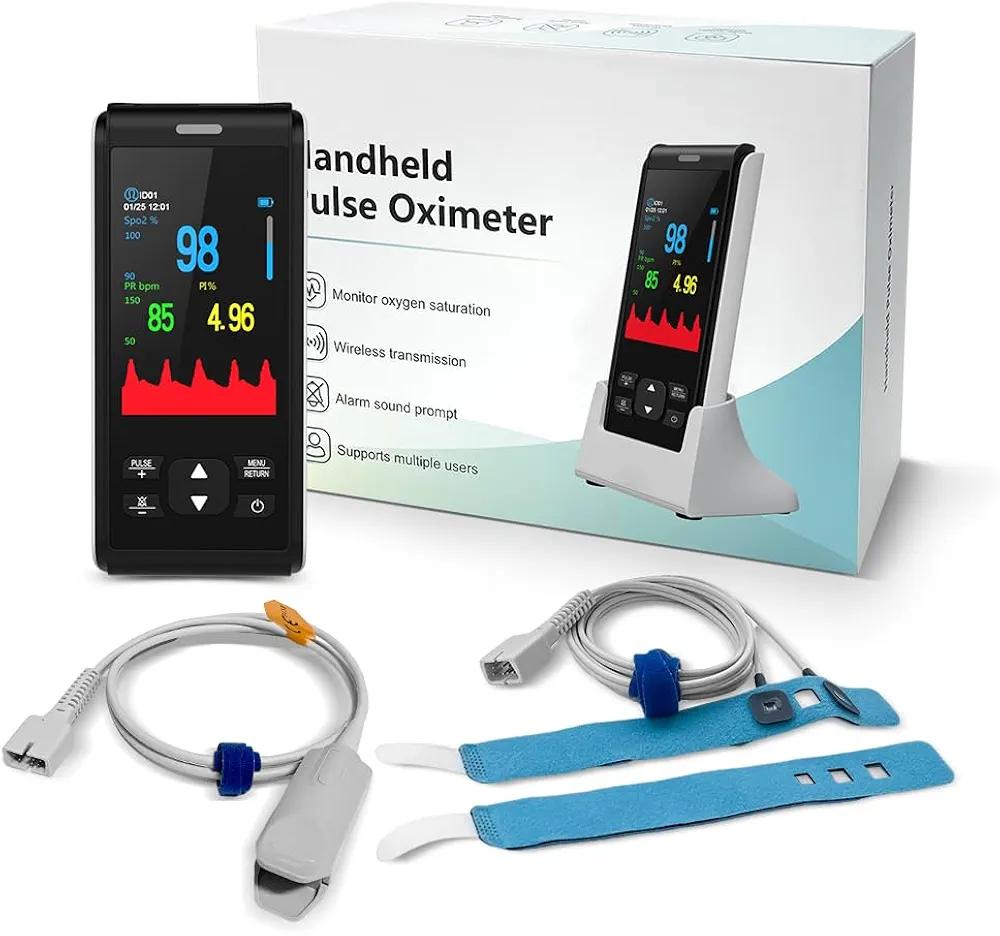 Pulse Oximeter Fingertip Handheld Pulse Oximeter Overnight Blood Oxygen Saturation Monitor for SpO2 and Pulse Rate Continuous Monitoring Monitor & Adult Finger Spot