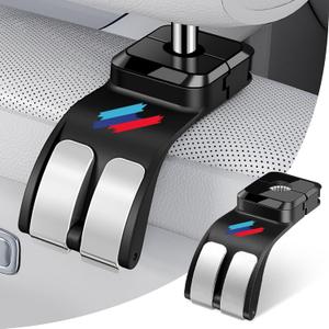 2 PCS Car Headrest Hook Safe Foldable Hidden Seat Hooks, Strong Load Capacity ABS Seat Hanger for Purse Bag Bottle Storage Organizer, for BMW 3 4 5 X1 X3 X5 Accessories with Sporty 3-Color Logo