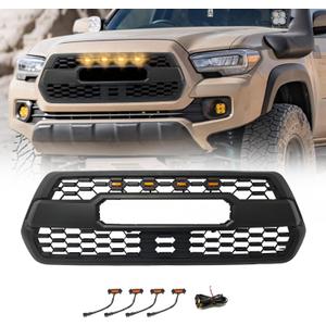 Front Grill for Toyota Tacoma SR/SR5/TRD 2016-2023 | Amber Lights, With Accessories Letters ABC Matte Black Bumper Grille Not compatible with trucks equipped with factory front cameras