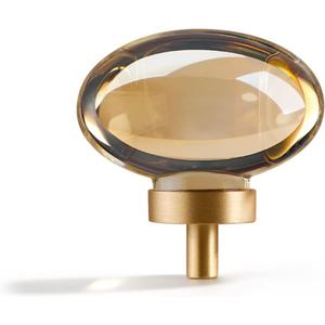 Champagne-Bronze Crystal-Brass Drawer Cabinet Knobs - 5 Pack Glass Brushed Gold pulls Hardware for Dresser Kitchen Bedroom Bathroom