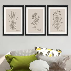 comurdyo Antique Botanical Wildflowers Set of 3 Wall Decor Art 16"x11" Master Bedroom Office Home Vintage Floral Sign Wall Hanging (Black)
